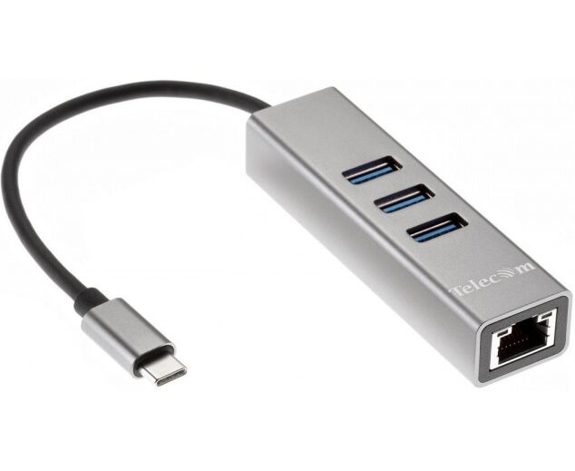 USB-концентратор TELECOM TA311 C USB 3.1 Type-C--RJ-45 1000 Mbps +3*USB 3.0, Aluminum Shell, 0.2м (1/140)