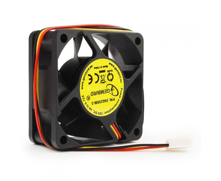 Вентилятор 60 мм Gembird D6025 SM-3, 60x60x25, 3 pin 4000 rpm, 25 d BA, втулка (sleeve), MTBF: 30000 часов, длина провода 25 см