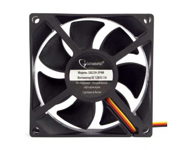 Вентилятор Gembird (S8025 H-3 P4 M) 80x80x25, гидрод., тихий, 3 pin/4pin Molex, провод 30 см