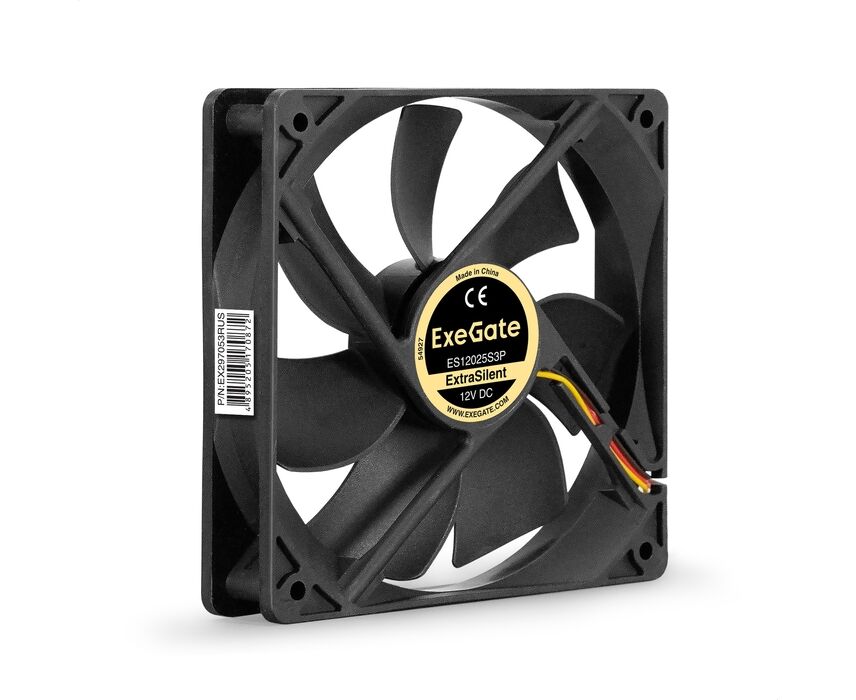 Вентилятор Exegate Extra Silent ES12025 S3 P EX297053 RUS 12 В DC (120x120x25 мм, Sleeve bearing (подшипник скольжения), 3pin, 1300 RPM, 22d BA)