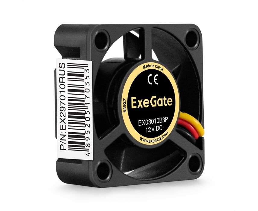 Вентилятор Exe Gate EX03010 B3 P EX297010 RUS 12 B DC (30x30x10 мм, 2-Ball (двойной шарикоподшипник), 3pin, 10500 RPM, 29d BA)