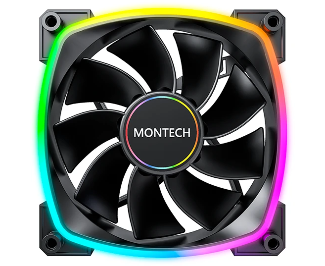 Вентилятор Montech RX140 PWM Reverse Black (RX140 PWM black) / 140mm, 4pin PWM, 3pin ARGB, 600-1600 RPM, 90.5 CFM, 27.9d BA, Rifle bearing