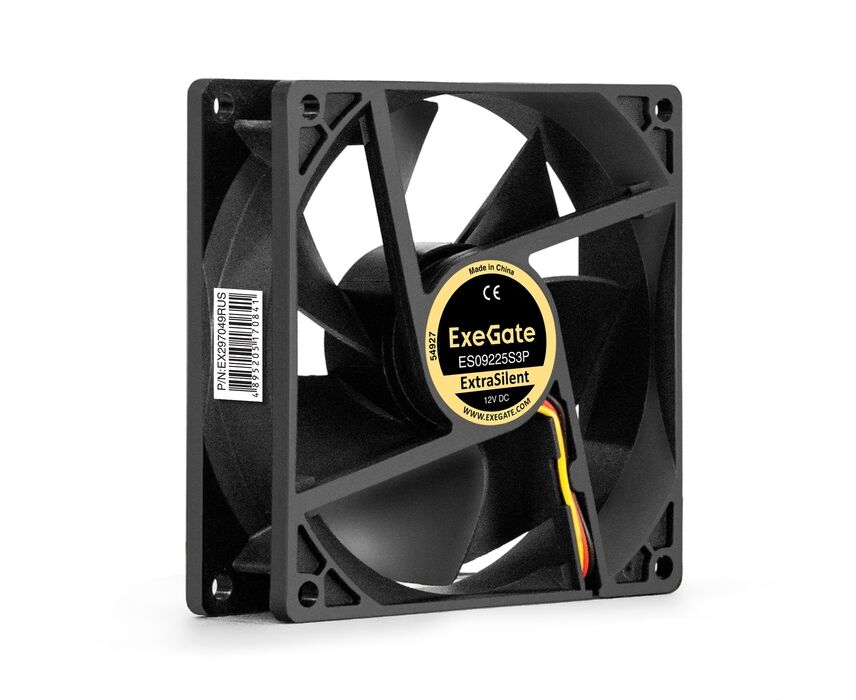 Вентилятор Exe Gate Extra Silent ES09225 S3 P EX297049 RUS 12 В DC (92x92x25 мм, Sleeve bearing (подшипник скольжения), 3pin, 2000 RPM, 25d BA)