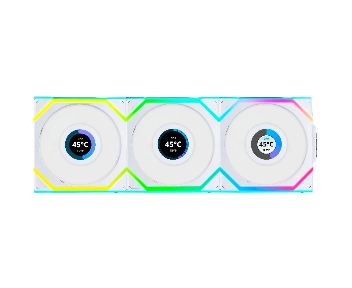 Комплект вентиляторов (3шт.) Lian Li UNI Fan SL Wireless LCD 120 Reverse Blade (G99.12 RSLLCD1 W3 W.R0)/12 RSLLCD1 W3 W White/120x124,5x28мм(1.6”,PWM,ARGB)