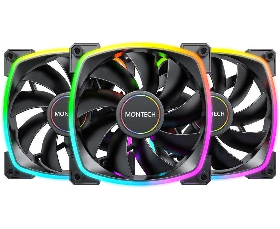 Вентилятор Montech AX120 ARGB (AX120 PWM Black 3 in 1) 120х 120x25 черный 4-pin (упак. 3шт) Ret