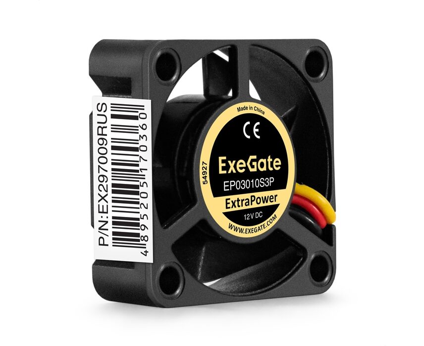 Вентилятор Exe Gate Extra Power EP03010 S3 P EX297009 RUS 12 B DC (30x30x10 мм, Sleeve bearing (подшипник скольжения), 3pin, 10500 RPM, 29d BA)