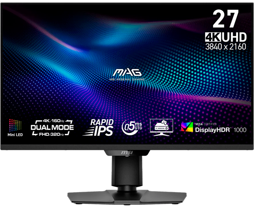 Монитор MSI MAG 274 UPDF E16 M (9 S6-3 CF09 H-029) Black Rapid IPS/3840x2160/1920x1080/HDMI+HDMI+DP+Type C (15 W) 0.5ms/178°/178° 400cd/m/1000:1/160 Hz/320 Hz
