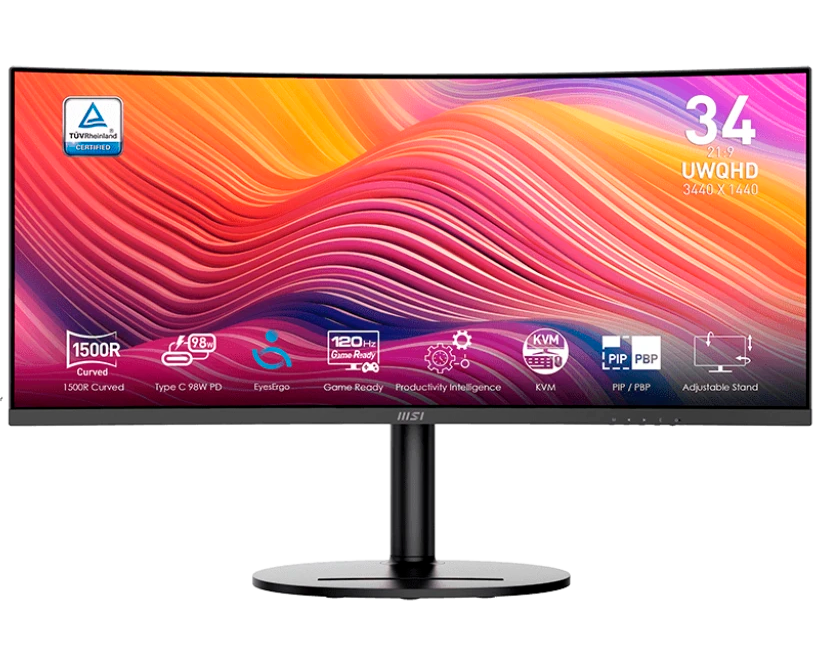 Монитор MSI Modern MD342 CQP (9 S6-3 PC59 H-043) Black (34" VA, 3440x1440, HDMI+HDMI+DP+Type C (98 W), USB Hub, 4 ms, 178°/178°, 300 cd/m, 3500:1, 120 Hz)