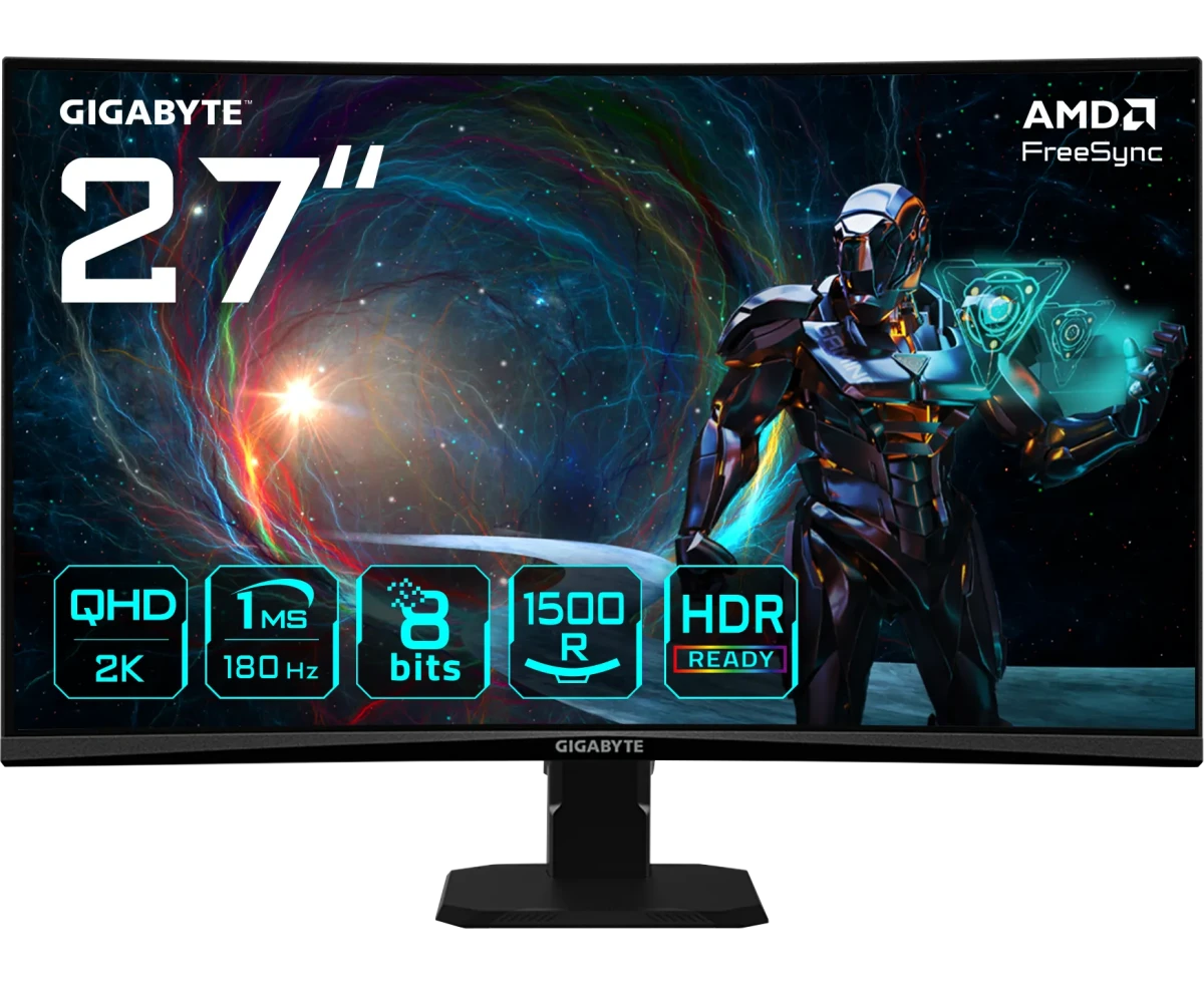 Монитор Gigabyte GS27 QCA EU Black (20 VM0-GS27 QCABM-1 EUR) VA, 2560x1440, 2x HDMI 2.0, 1x DP1.4, 250кд/м 2, 5000:1, 16.7 M, 1мс, 178/178, 2560x1440, 180 Гц