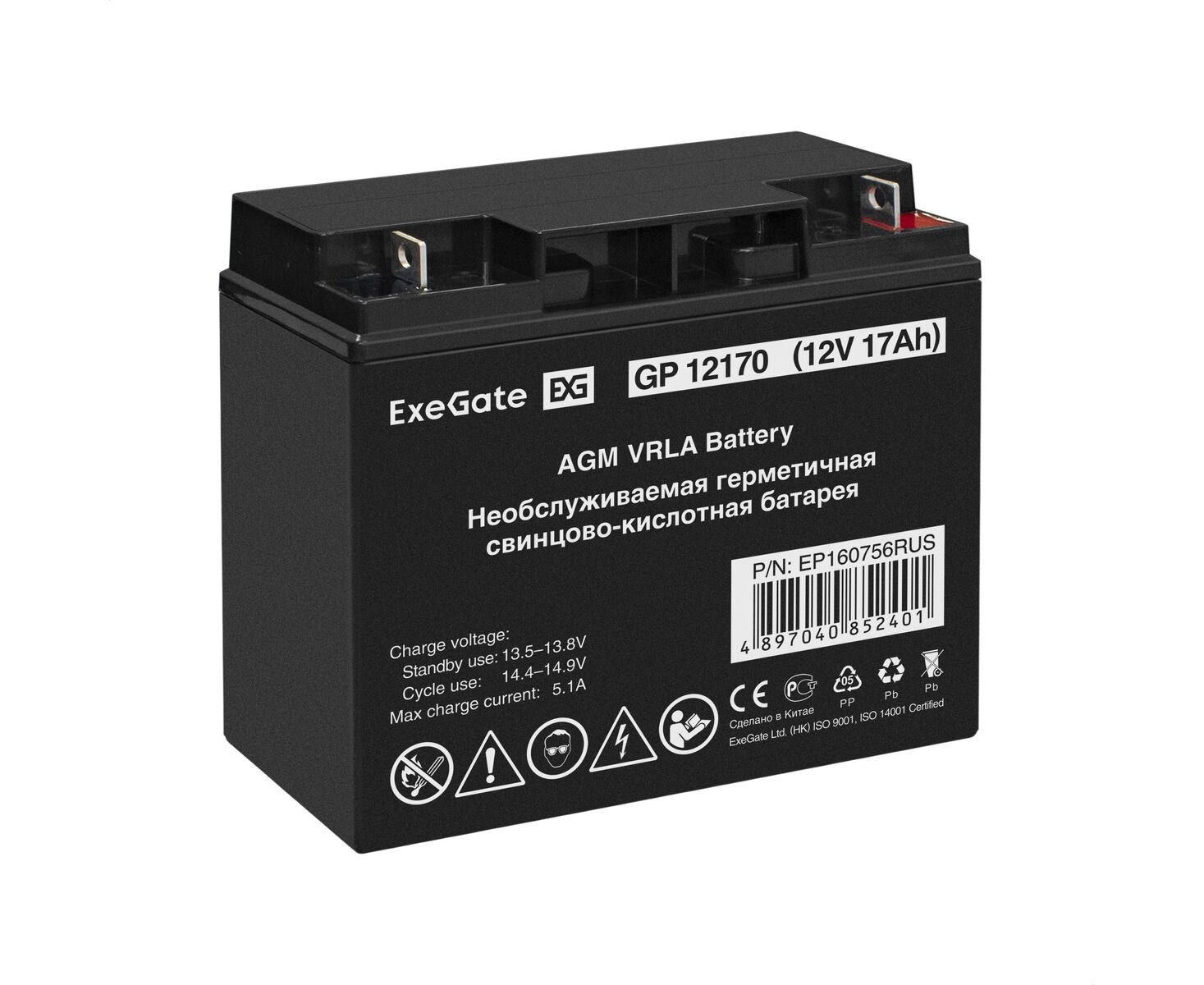 Аккумуляторная батарея Exe Gate GP12170 (12 V 17 Ah, клеммы F3 (болт М5 с гайкой) 160756