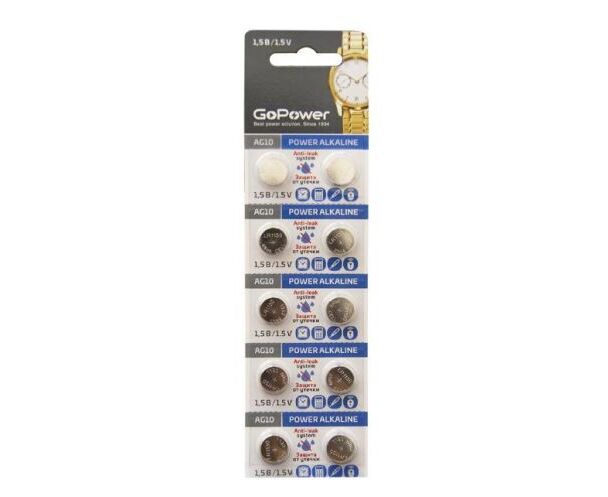 Батарейка Go Power G10/LR1130/LR54/389 A/189 BL10 Alkaline 1.5 V (10/1000/3600)