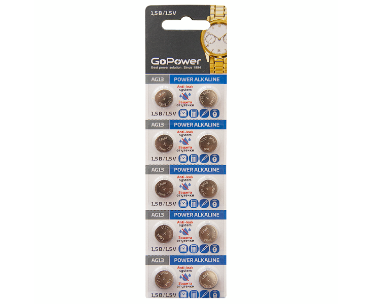 Батарейка Go Power G13/LR1154/LR44/357 A/A76 BL10 Alkaline 1.5 V (10/100/3600)