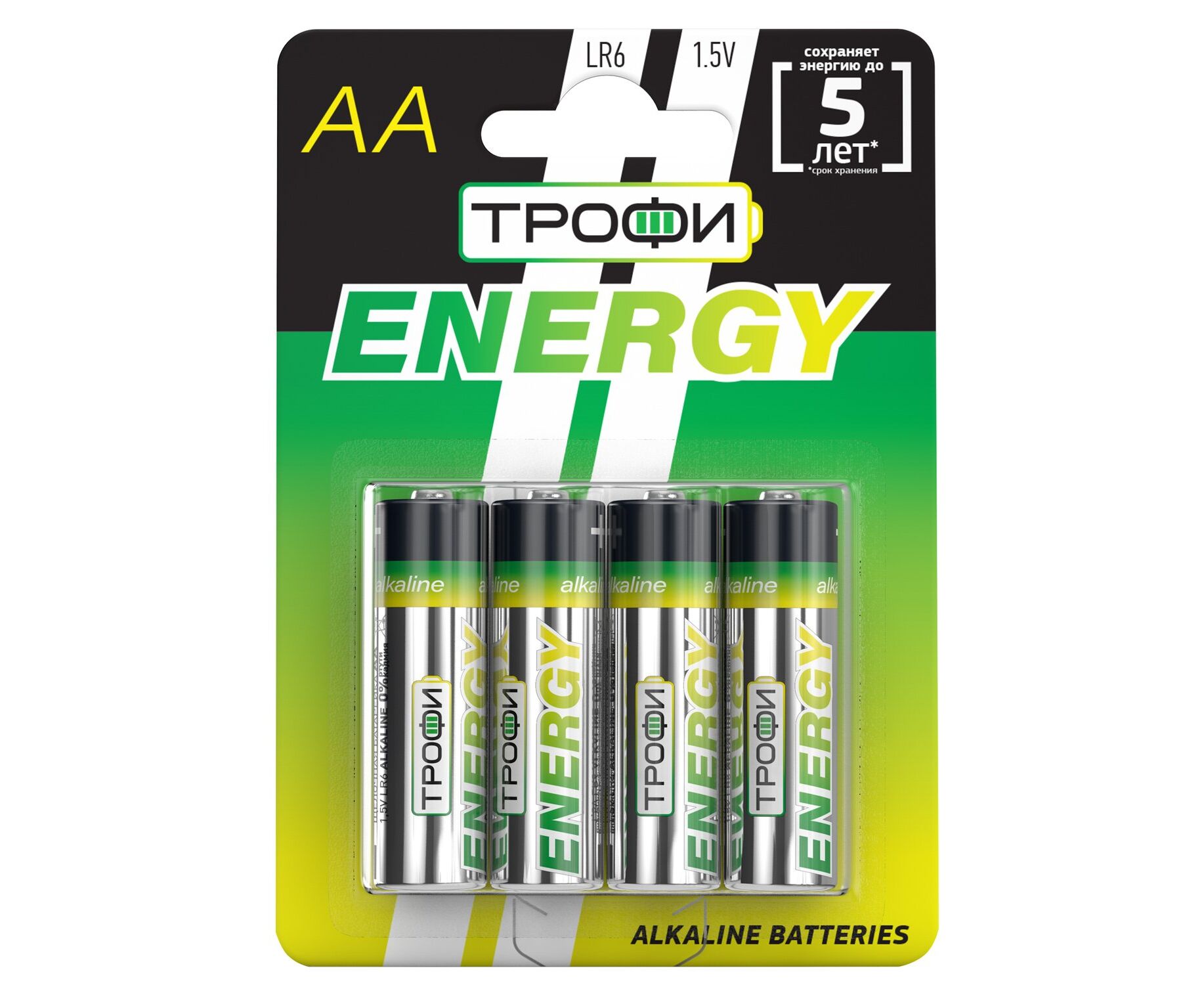 Батарейка AA Трофи LR6 ENERGY Alkaline (4-BL) (40/720) (211756)