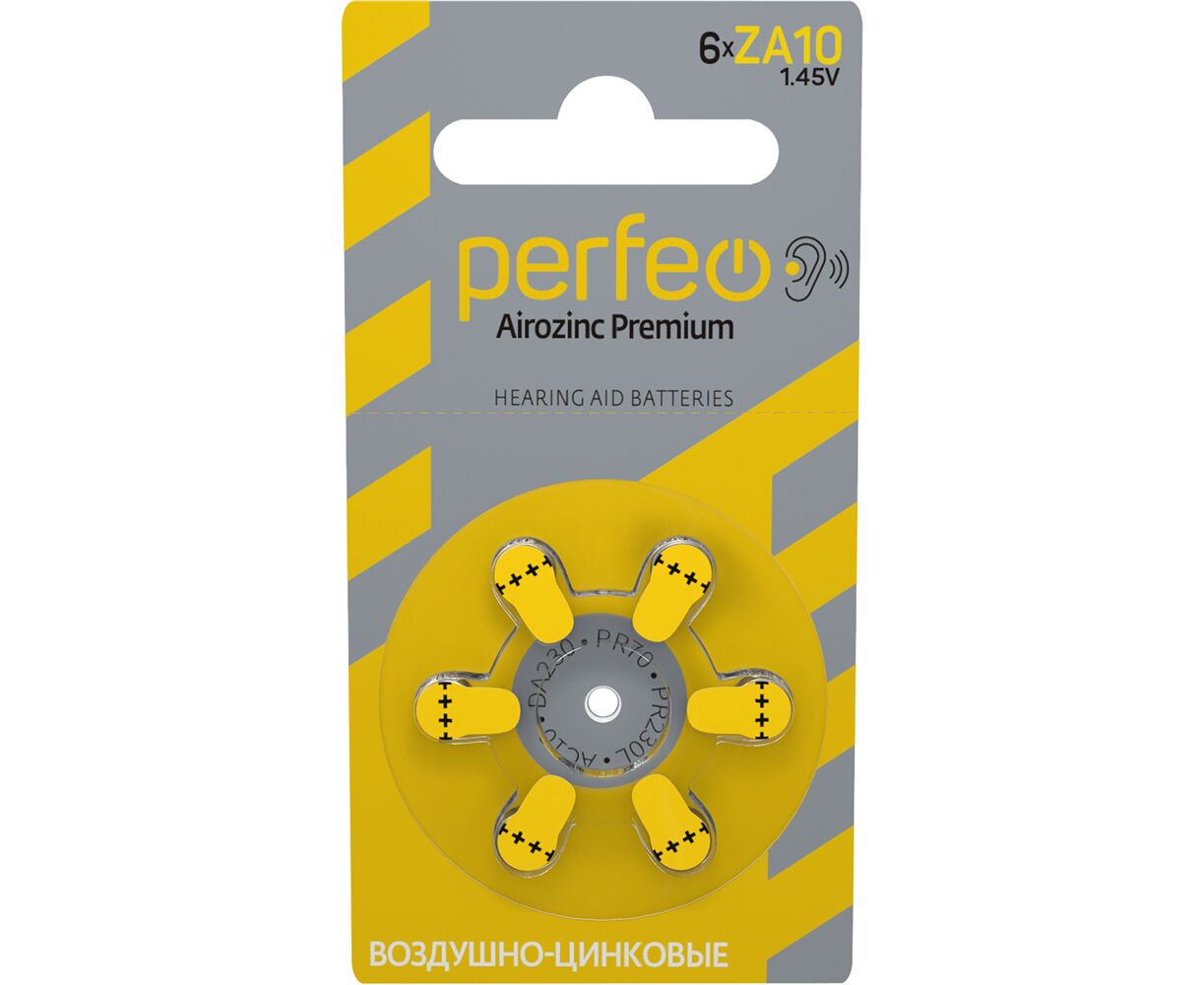Батарейка для слуховых аппаратов Perfeo ZA10/6 BL Airozinc Premium