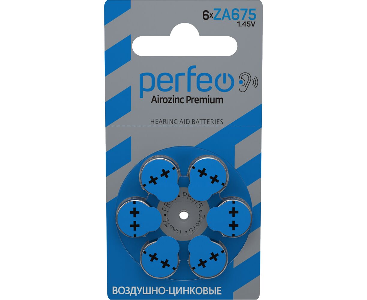 Батарейка для слуховых аппаратов Perfeo ZA675/6 BL Airozinc Premium