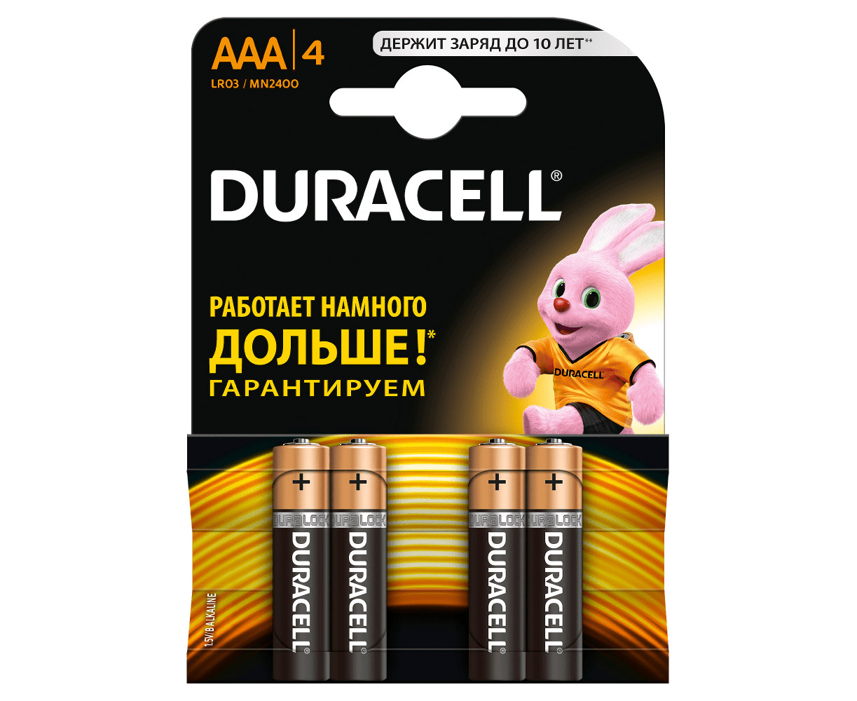 Элемент питания DURACELL LR03 BL4 BASIC CN (4/48/192/29184)