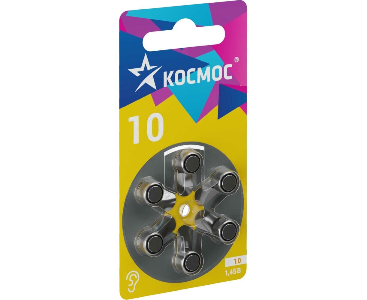 Элемент питания КОСМОС ZA10 Воздушно цинковая для слухового аппарата (10, PR70, DA230, V10) 1,45 В BL6 (1/60)