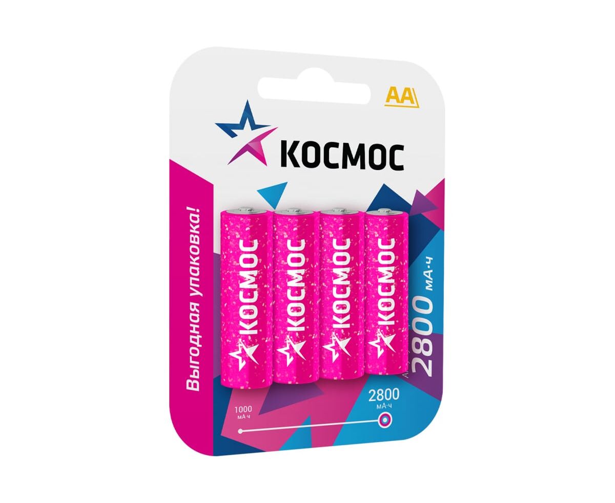 Аккумулятор Космос R6 2800m Ah Ni-MH KOCR6 NIMH2800m Ah4 BL 4 на блистере