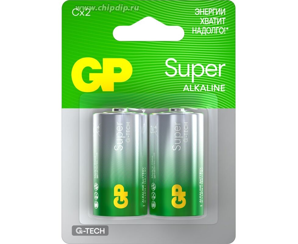 Батарейка C GP LR14-2 BL Alkaline (GP 14 AA21-2 CRSBC2) 1.5 B, Super G-Tech, (2/20/160)