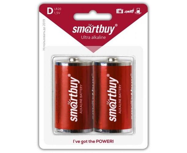 Батарейка Smartbuy LR20, D, щелочная, SBBA-D02 B (блистер 2 шт)