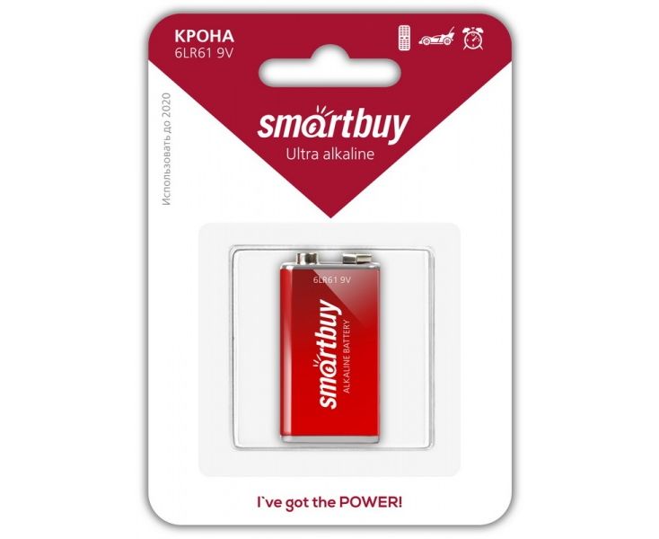Батарейка Smartbuy 6 LR6, 9 V, щелочная (SBBA-9 V01 B) блистер 1 шт.