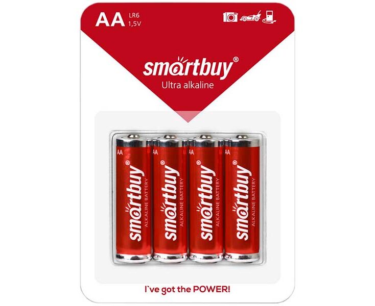 Батарейка Smartbuy LR06, AA, щелочная (SBBA-2 A04 B) блистер 4 шт