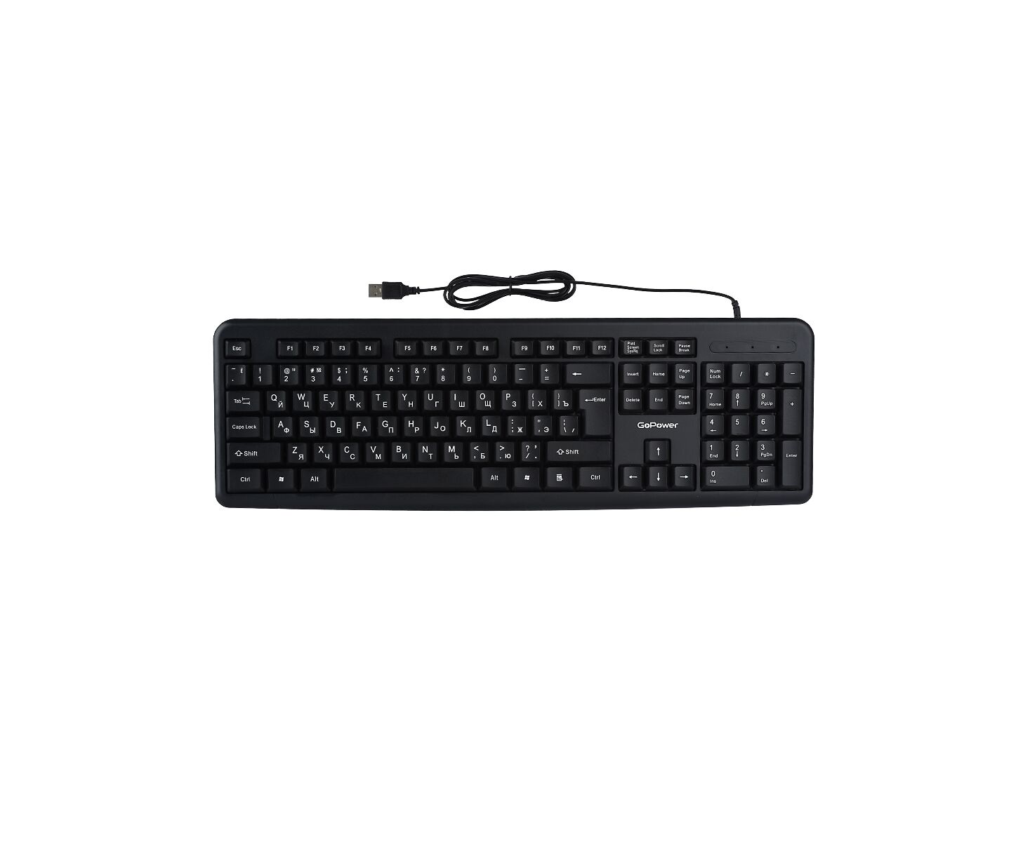 Клавиатура проводная Go Power GPK01 классическая USB 1.35м черный (1/20)