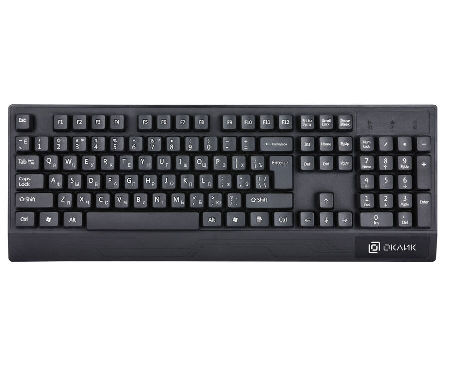 Клавиатура Oklick 115 M черный USB (подставка для запястий) (1678098)