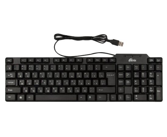 Клав. Ritmix RKB-111 Black, Ergonomic, USB, Waterproof, 104 кн., регулировка угла наклона, кабель: 1,3 м