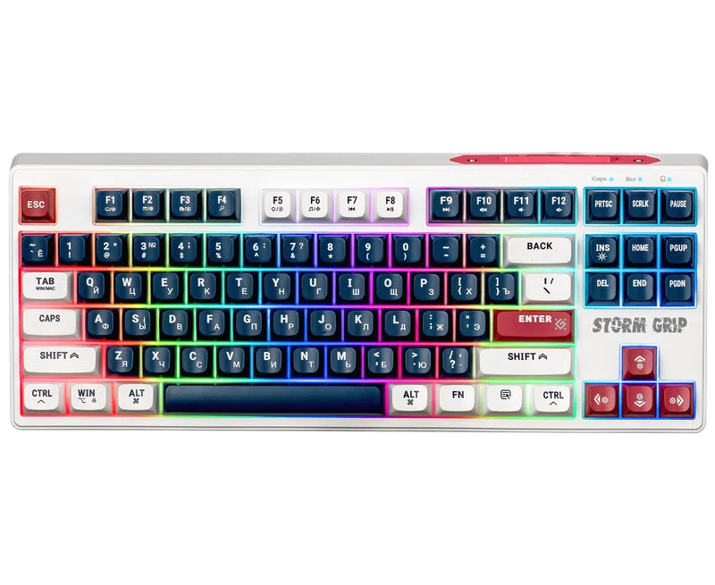 Клавиатура DEFENDER Storm Grip GK-188 RU,бел/син,87+FN,радуж,2.4 G+BT (45188)