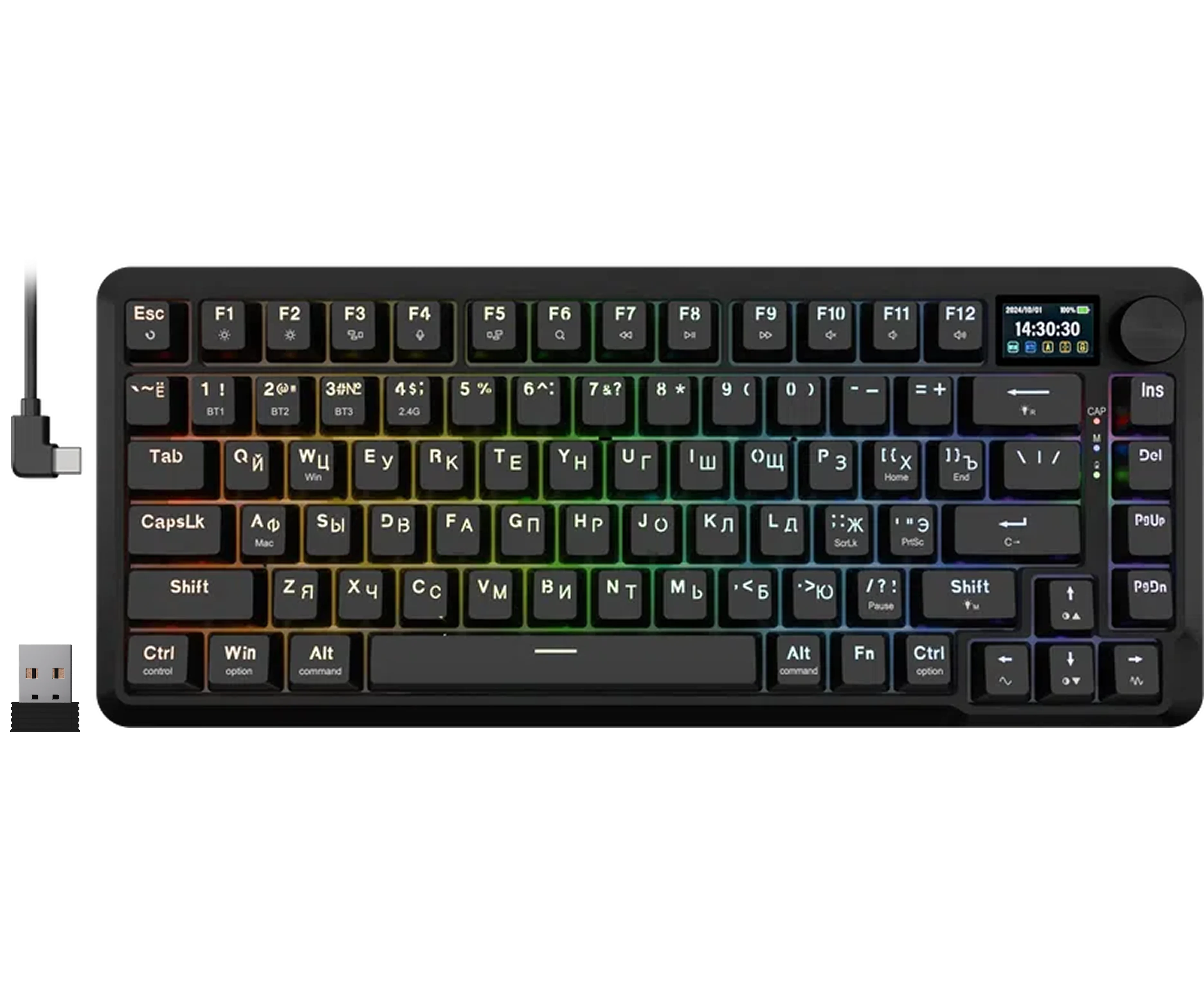 Клавиатура беспроводная REDRAGON Flekact Pro RU, RGB, BT+2.4 G, экран, черн (72535)