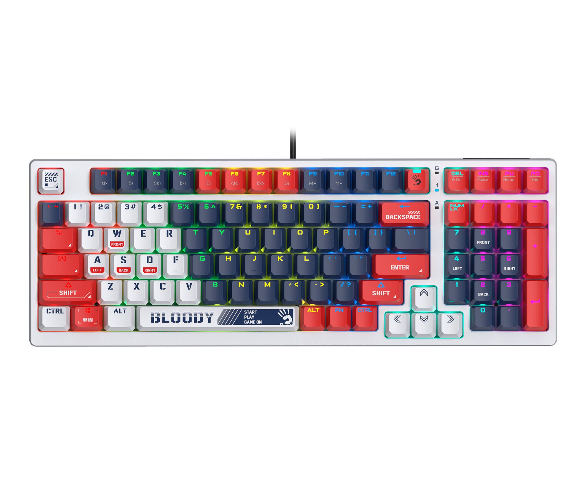 Клавиатура A4 Tech Bloody S98 Sports Navy BLMS Plus механическая синий/белый USB for gamer LED (S98 SPORTS NAVY BLMS RED PLUS)