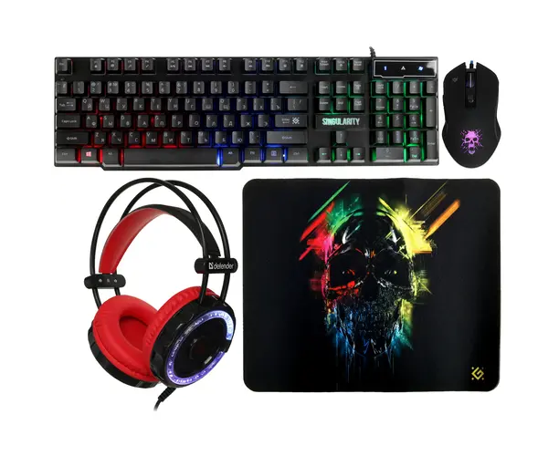 Комплект игровой DEFENDER Singularity MKP-118 мышь+клавиатура+гарнитура+ков.