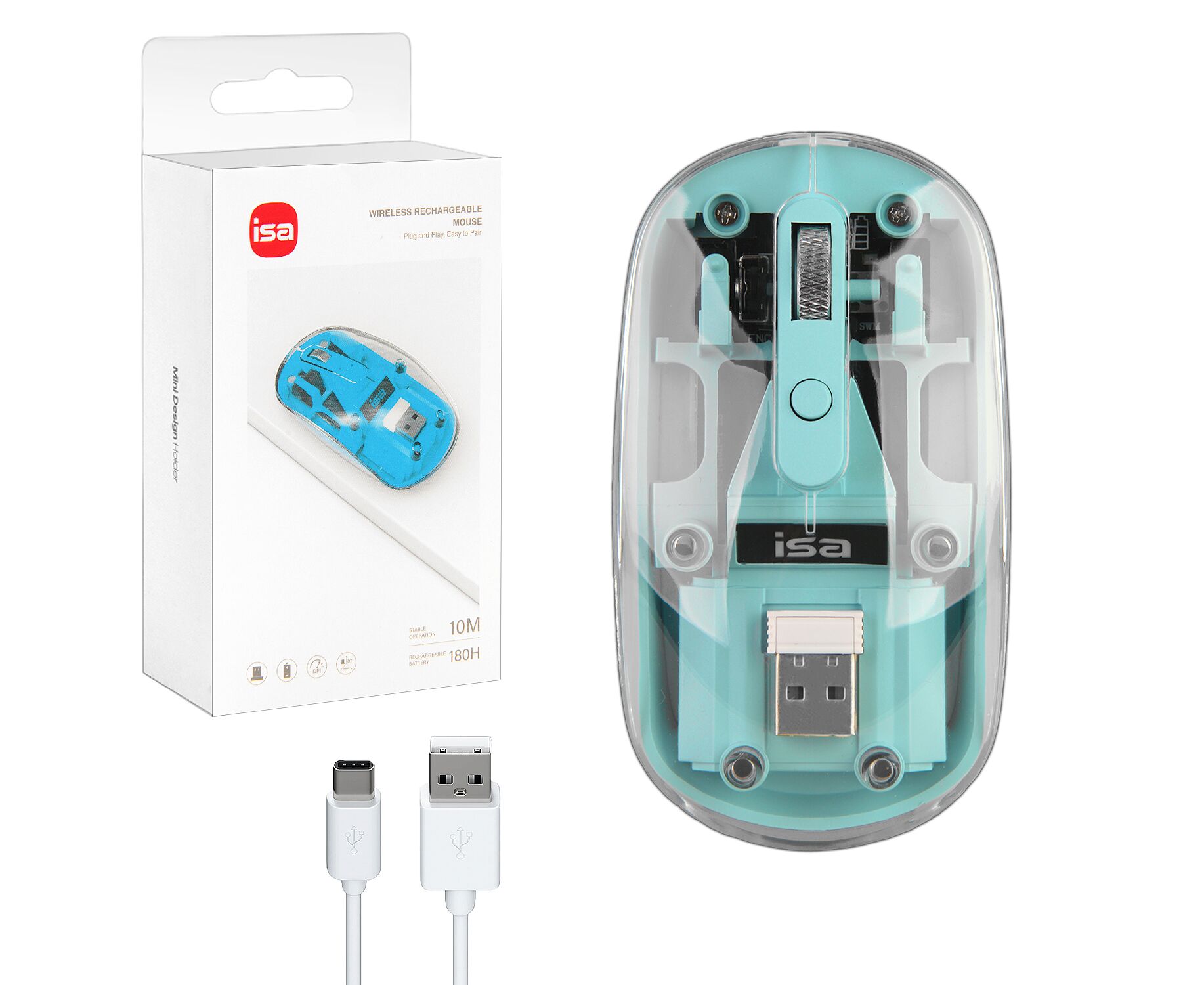 Мышь беспроводная (2.4 G, Bluetooth) WM-8 ISA (Прозрачно-синяя)