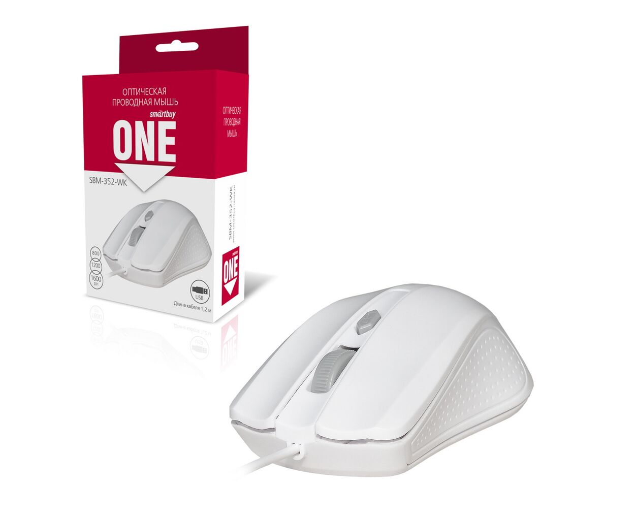 Мышь проводная Smartbuy ONE 352 белая (SBM-352-WK)