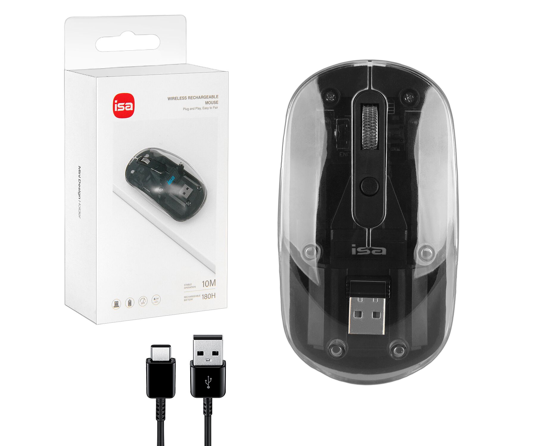 Мышь беспроводная (2.4 G, Bluetooth) WM-8 ISA (Прозрачно-черная)