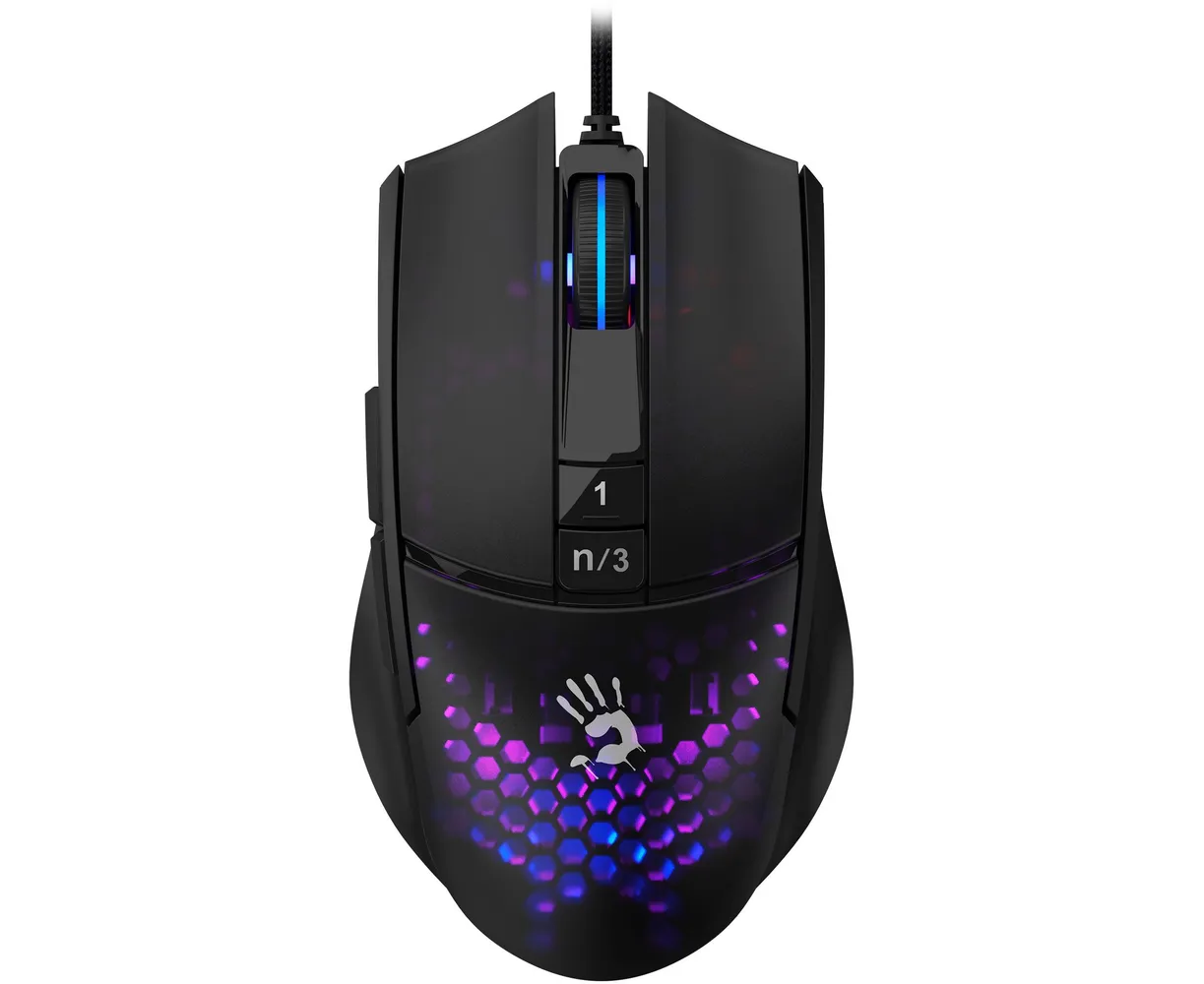 Мышь A4 Tech Bloody L65 Max черный/фиолетовый оптическая (12000dpi) USB (6but) L65 MAX/HONEYCOMB