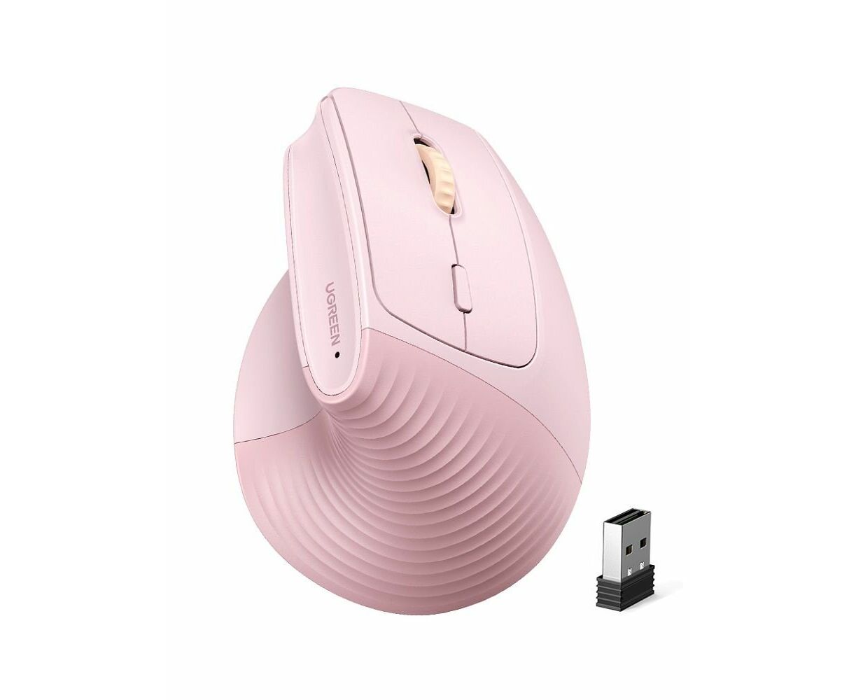 Мышь UGREEN M571 P (65666) Wireless Vertical Mouse 2.4 G Hz & Bluetooth розовый