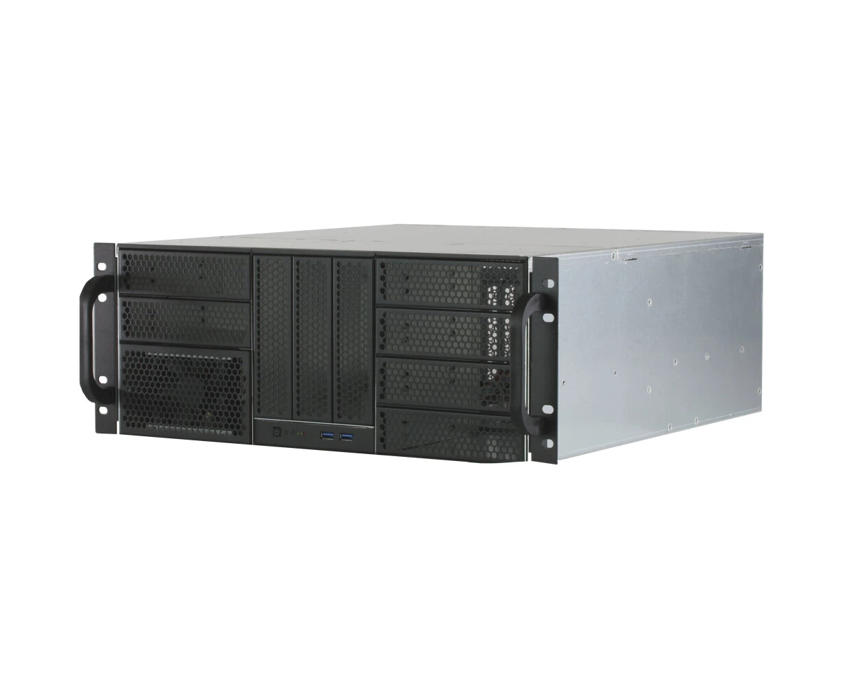 Корпус Procase RE411-D9 H3-A-45 4 U,9x5.25+3 HDD,черный,без БП,глубина 450мм,MB ATX 12"x9,6"