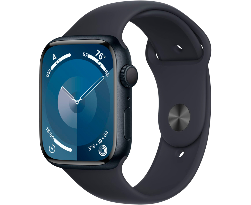 Смарт-часы Apple Watch Series 9 A2980 (MR9 Q3 LL/A) 45мм OLED корп.темная ночь Sport Band рем.темная ночь разм.брасл. 160-210мм