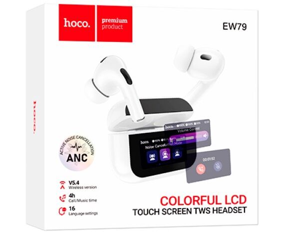Блютуз гарнитура TWS Hoco EW79/ ANC / сенсорный экран / Белый