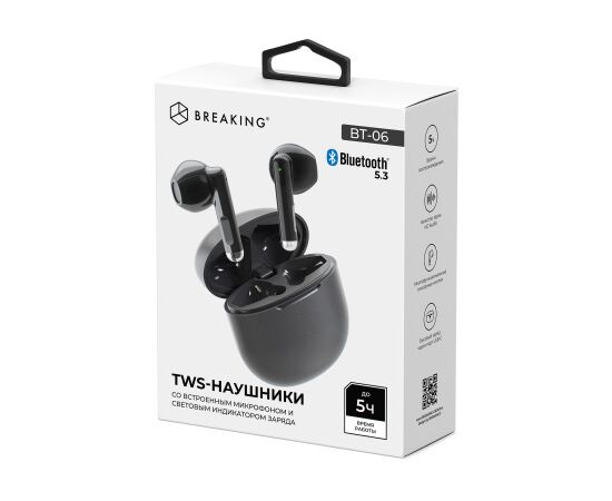 Беспроводная стереогарнитура TWC Breaking BT-06, Bluetooth 5.3 (Черный)