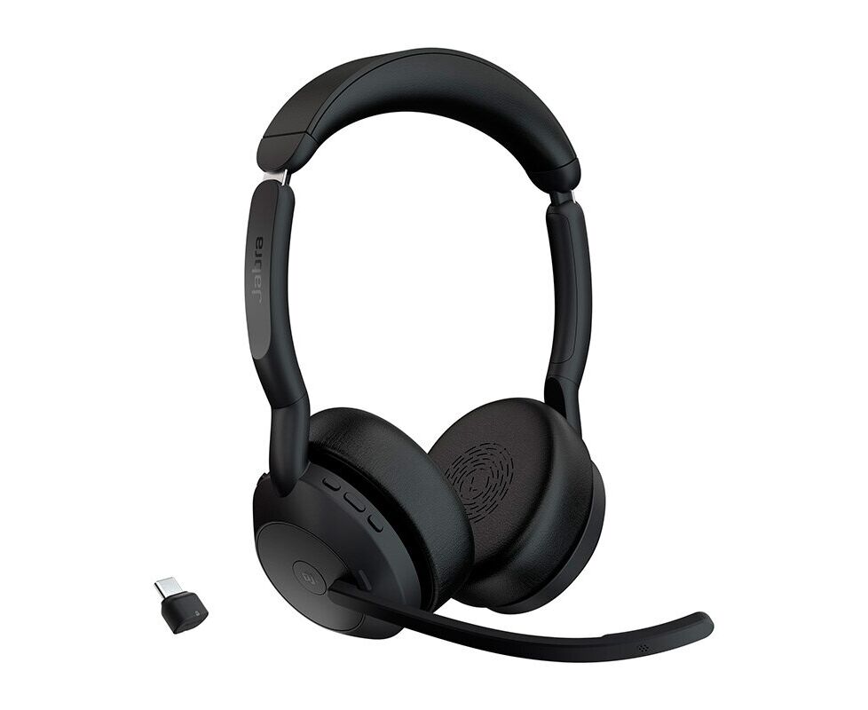 Гарнитура Jabra Evolve2 55, Link380c MS Stereo, для компьютера/мобильных устройств, накладные, Bluetooth, черный