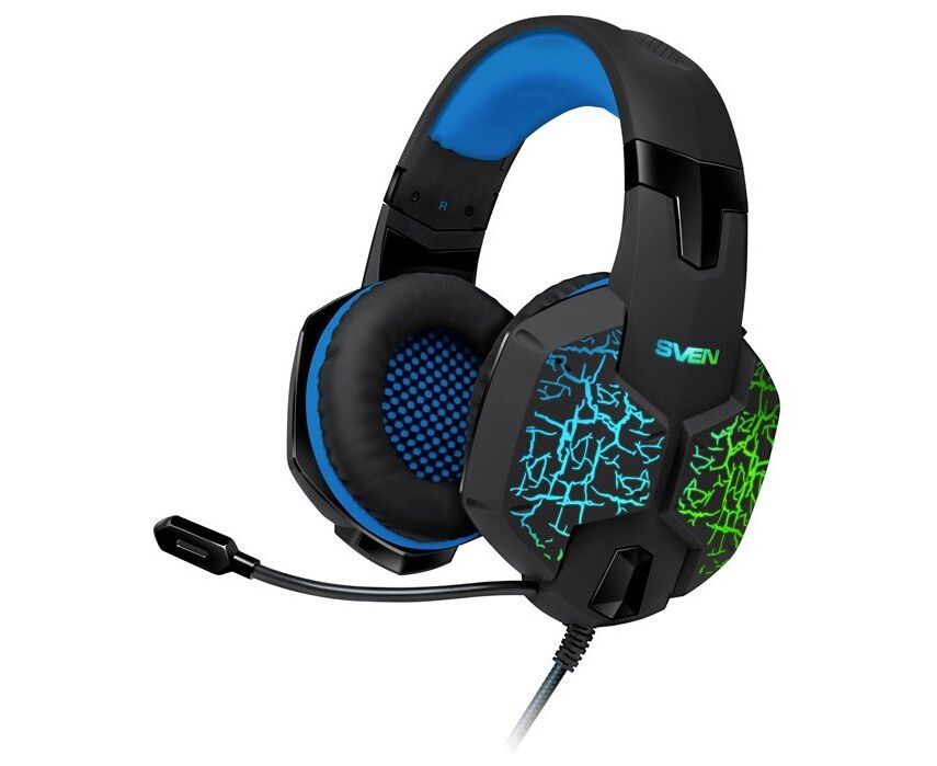 Игровые наушники с микрофоном SVEN AP-U980 MV, черный-синий (USB, LED, 7.1)