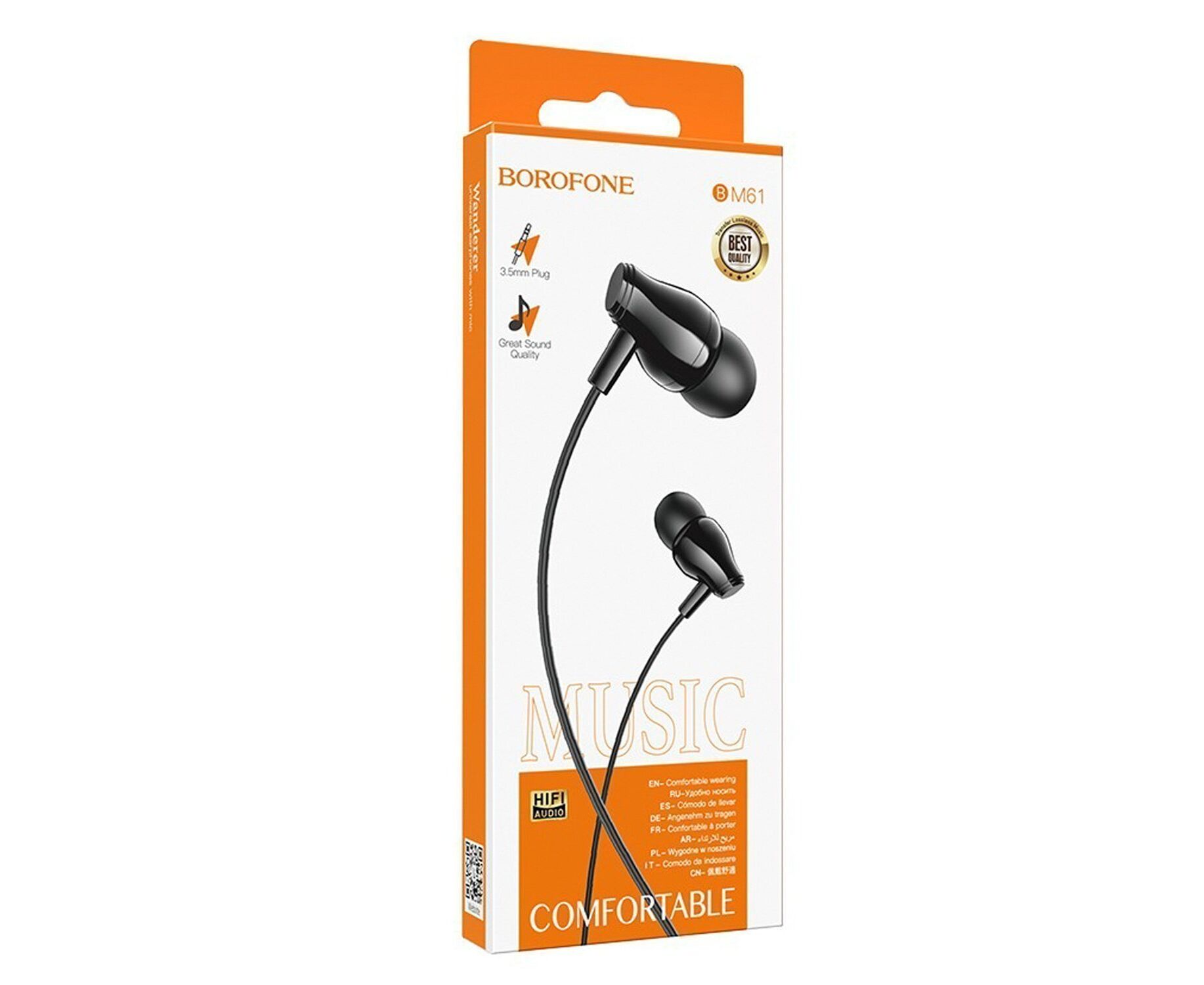 Проводные наушники с микрофоном внутриканальные Borofone BM61 Wanderer, 3.5 Jack (black)