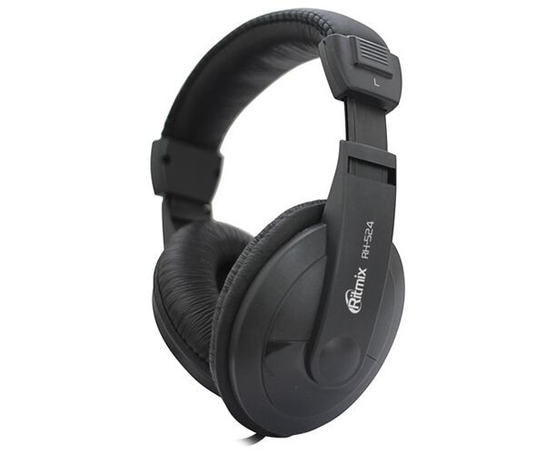 Наушники Ritmix RH-524 Black, мониторный тип, мягкий кожзам, O40 мм, 3.5 mm jack, кабель: 2 м