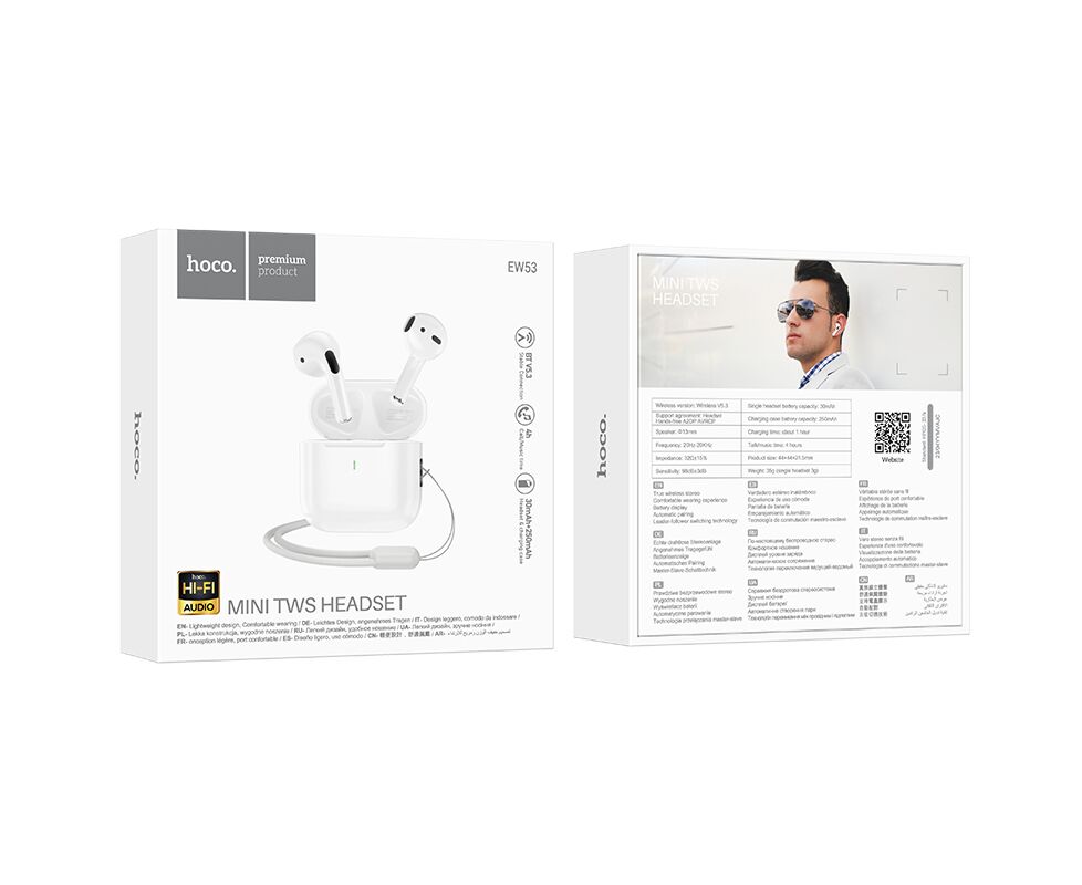 н-ки HOCO EW53 Lucky true wireless BT headset white