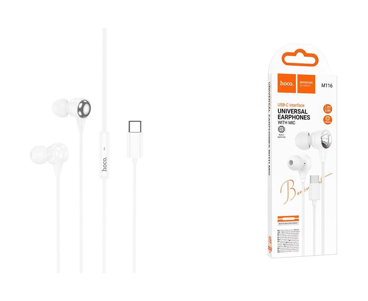 Наушники HOCO M116 Benevolent universal digital earphones with microphone(Type-c) White