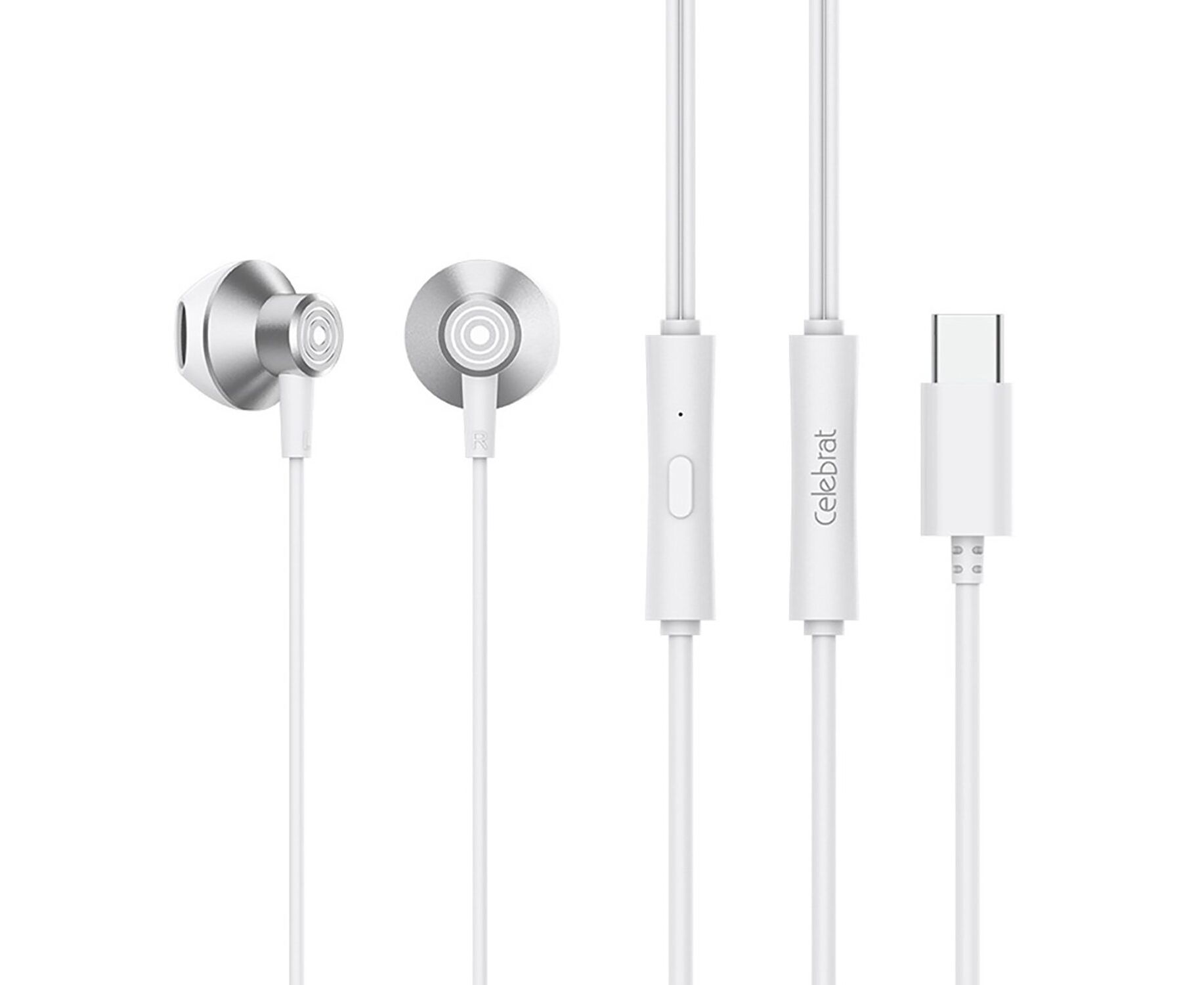Проводные наушники с микрофоном вкладыши Celebrat D14 Type-C (white) (243933)