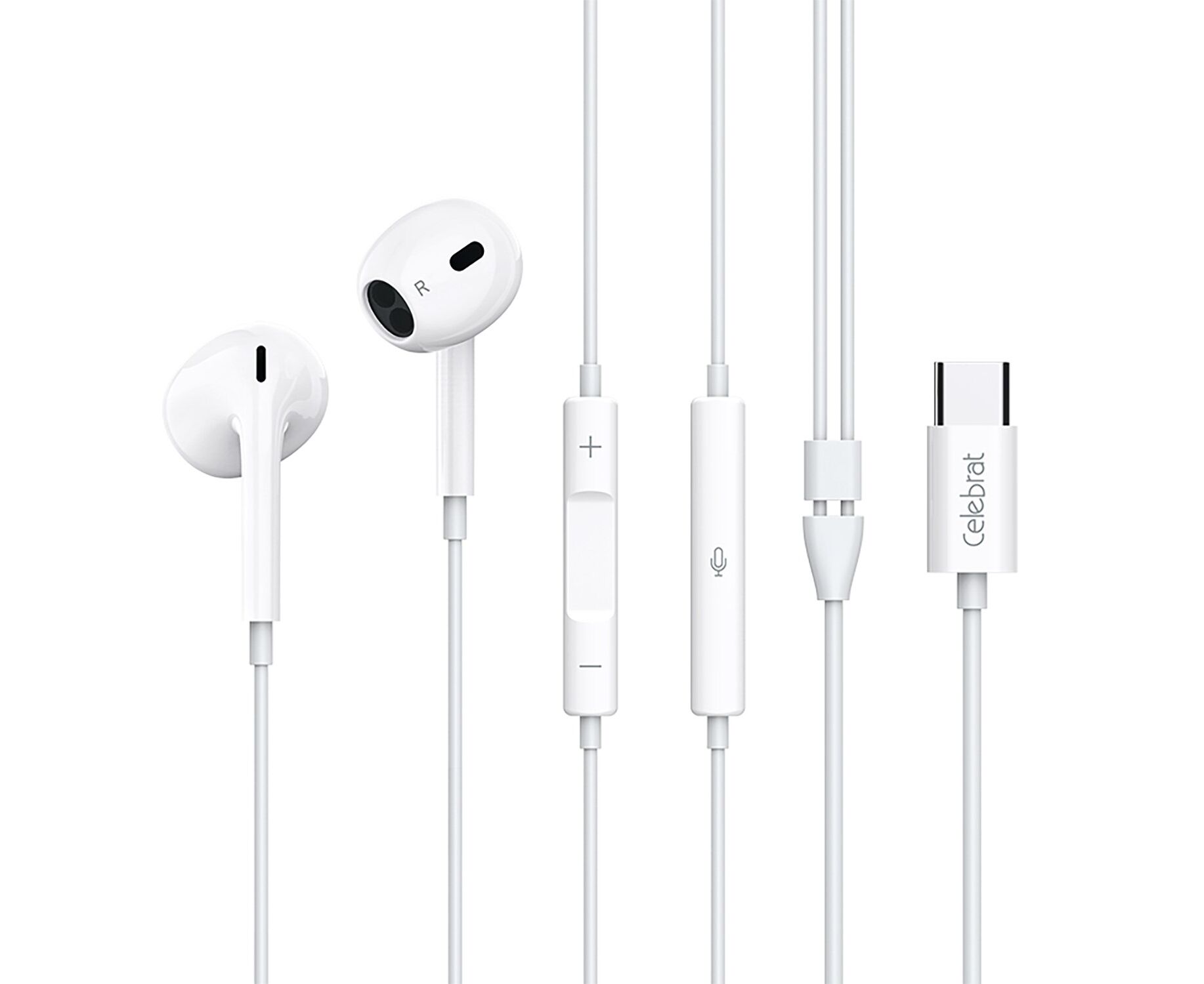 Проводные наушники с микрофоном вкладыши Celebrat E400 Type-C (white) (243926)
